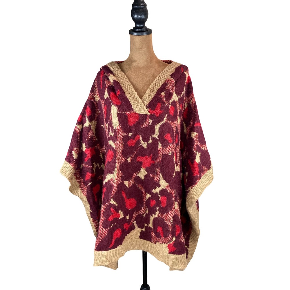 Vertigo Womens Hooded Knit Poncho Sweater  Wool Blend Western Cozy Boho L/XL